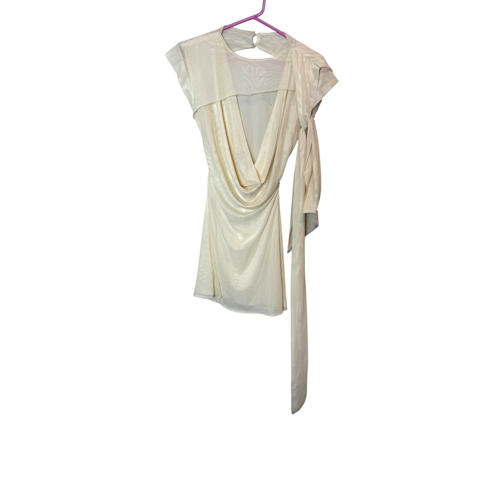 Peppermayo Felipe Mini Dress Womens‎ Small Yellow Mesh Cowl Neck Party Cocktail